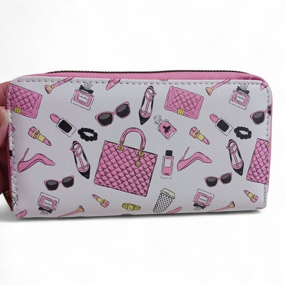 Barbiecore Zip Wallet | Pink Makeup Print | Gold Hardware | Chic NWOT Clutch 👛 - Picture 8 of 8